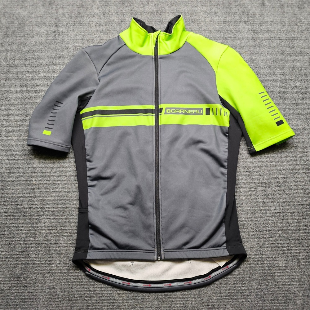 Louis Garneau Mens Cycling Jersey Gray Neon Yellow Short Sleeve Full Zip LG